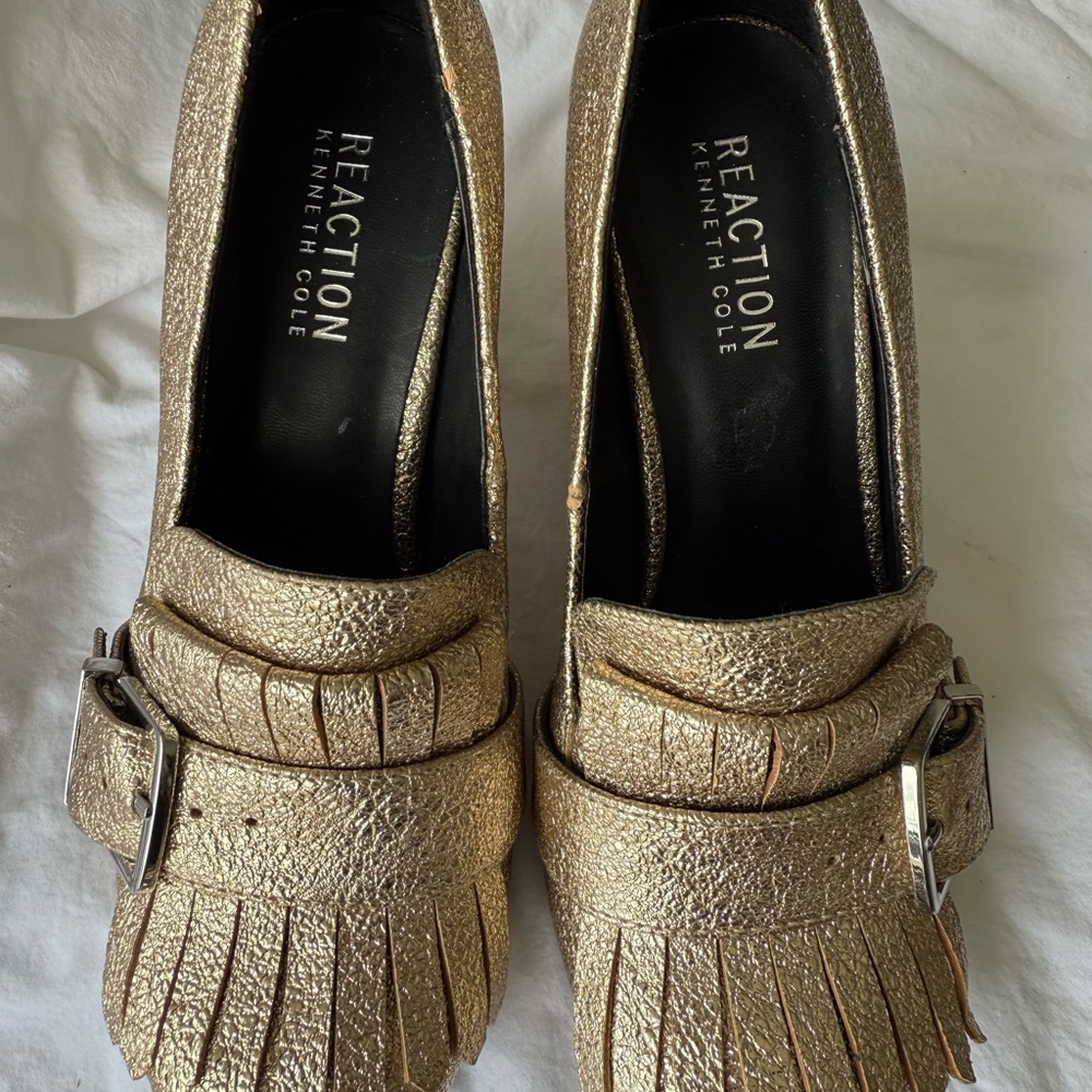 Kenneth Cole Reaction Gold Metallic Block Heels Women's Shoes